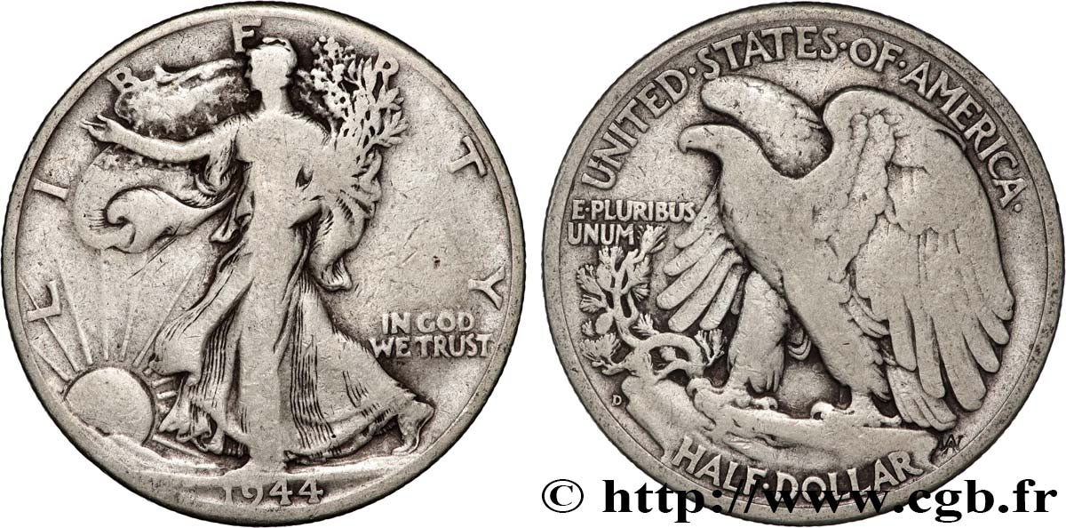 ESTADOS UNIDOS DE AMÉRICA 1/2 Dollar Walking Liberty 1944 Denver BC 