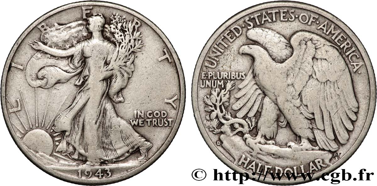 ÉTATS-UNIS D AMÉRIQUE 1/2 Dollar Walking Liberty 1943 Denver TB+ 