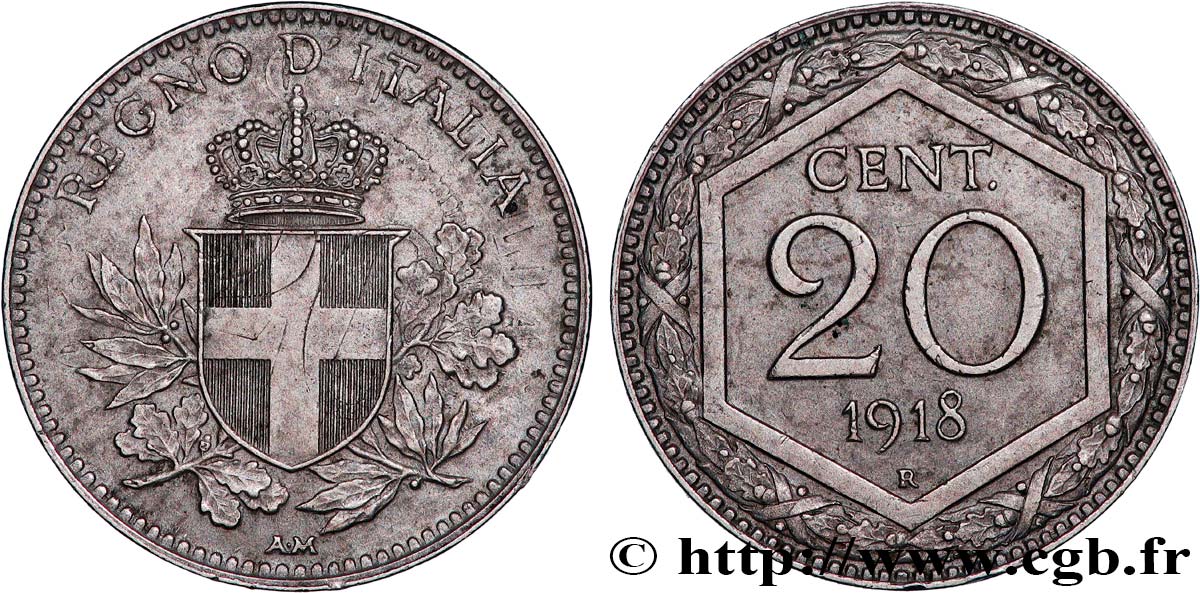 ITALY 20 Centesimi surfrappe 1918 Rome AU 