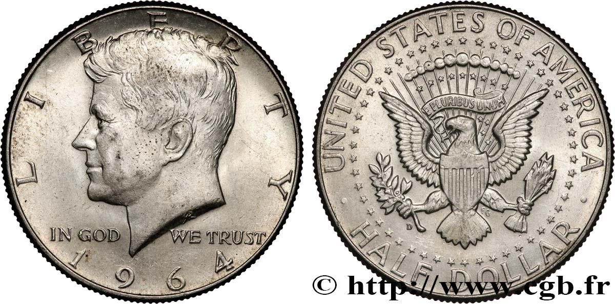 VEREINIGTE STAATEN VON AMERIKA 1/2 Dollar Kennedy 1964 Philadelphie fVZ 