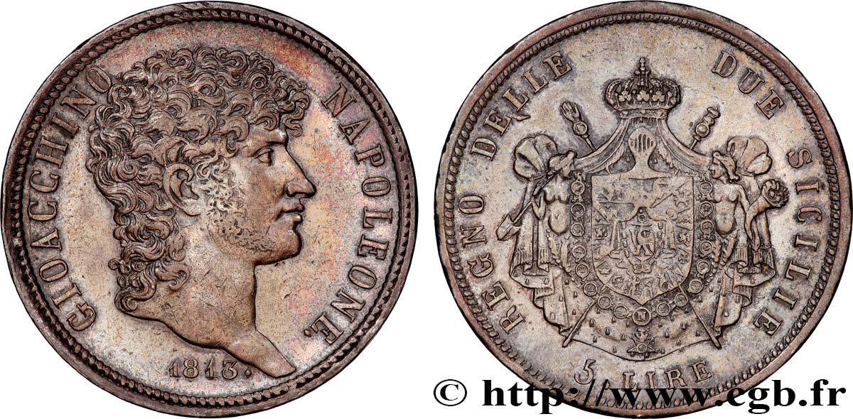 ITALY - KINGDOM OF NAPLES - JOACHIM MURAT 5 Lire 1813 Naples AU 