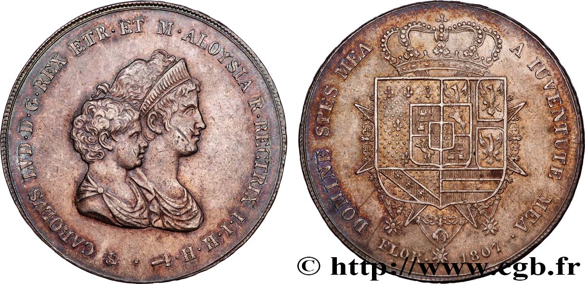 ROYAUME D ÉTRURIE - CHARLES-LOUIS et MARIE-LOUISE 10 Lire, 2e type 1807 Florence MBC+ 