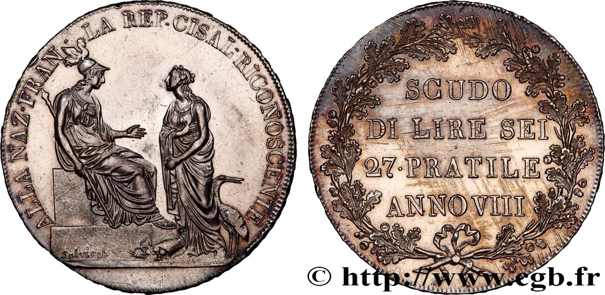 ITALY - CISALPINE REPUBLIC Scudo de 6 lires 1800 Milan AU 