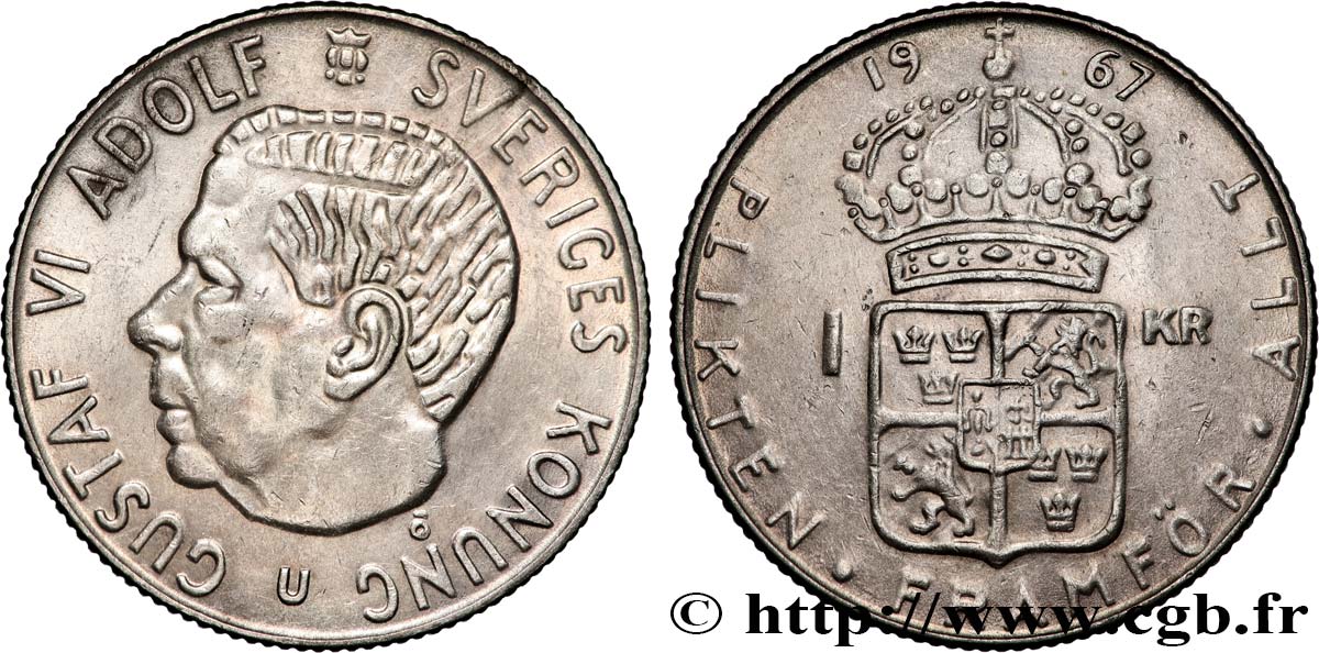 SWEDEN 1 Krona Gustave VI 1967  AU 