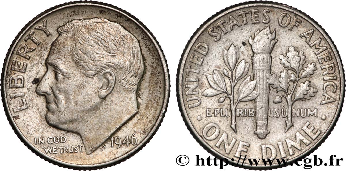 STATI UNITI D&nbsp;AMERICA 1 Dime (10 Cents) Roosevelt 1946 Philadelphie BB 
