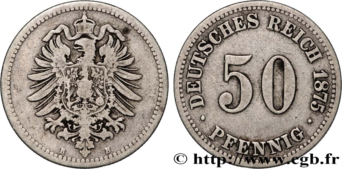 GERMANY 50 Pfennig Empire aigle impérial 1875 Hanovre VF 