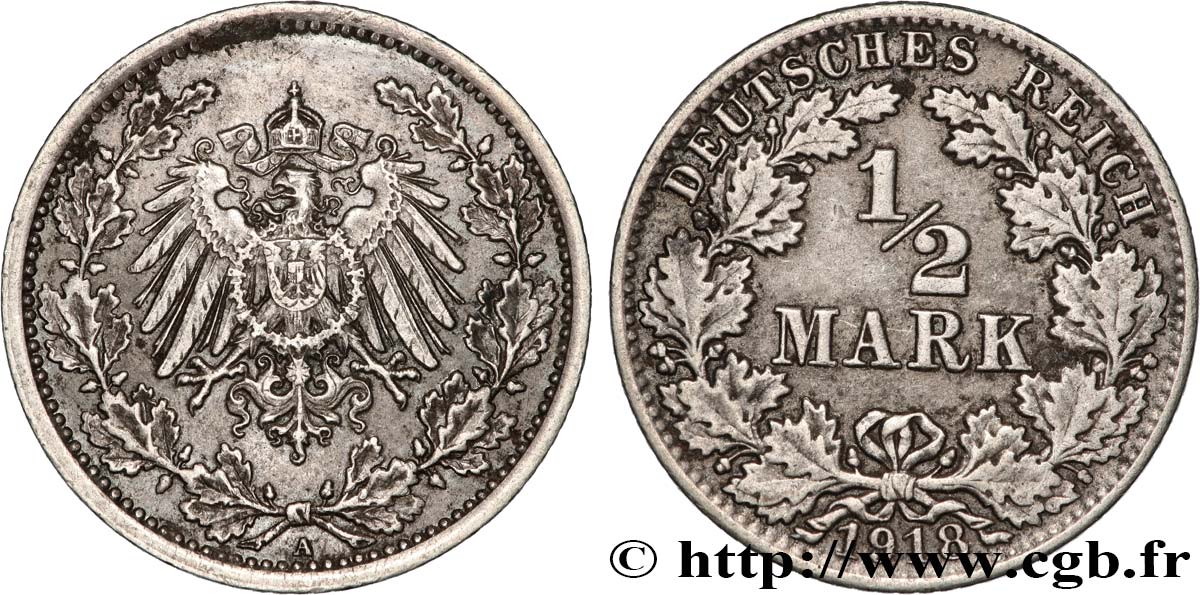 GERMANY 1/2 Mark 1918 Berlin AU 