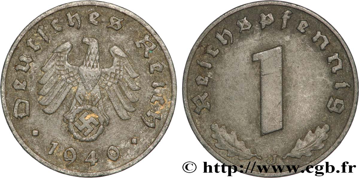 DEUTSCHLAND 1 Reichspfennig aigle et swastika 1940 Hambourg SS 