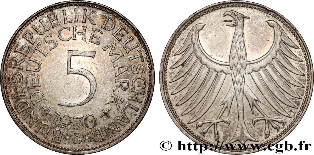 DEUTSCHLAND 5 Mark aigle 1970 Karlsruhe fVZ 