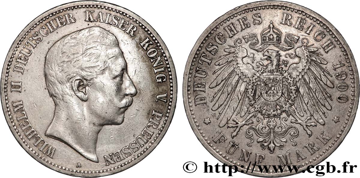 ALEMANIA - REINO DE PRUSIA - GUILLERMO II 5 Mark  1900 Berlin MBC 