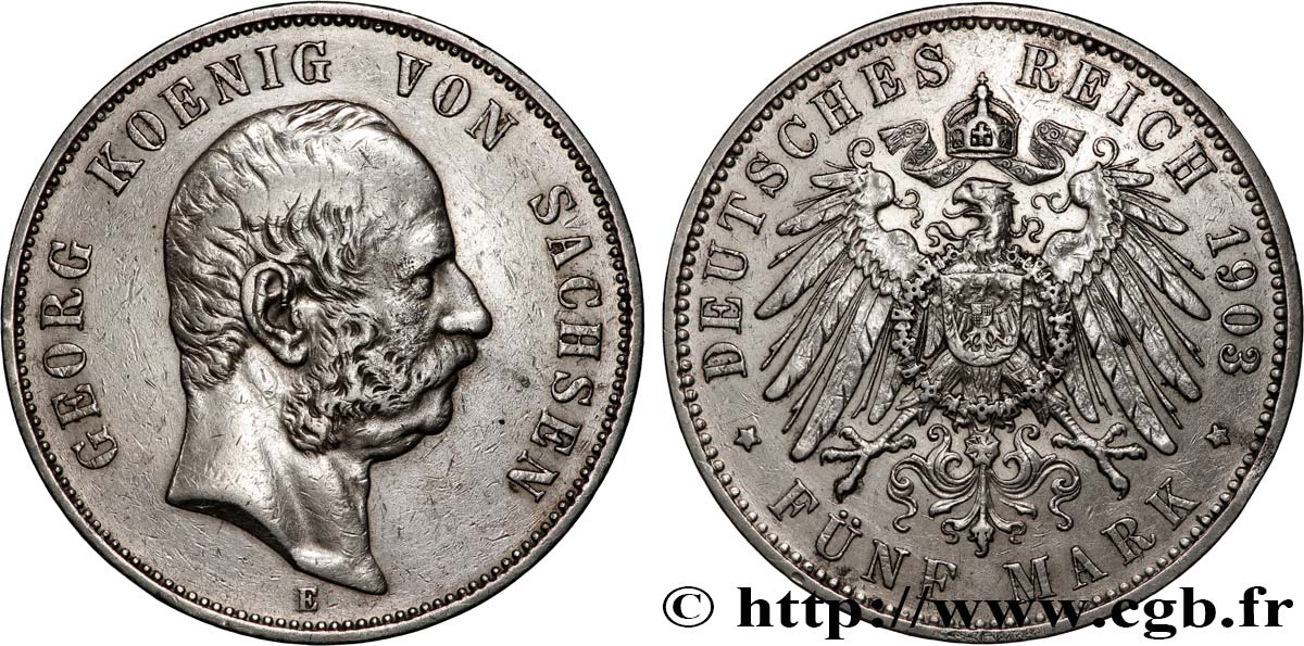 GERMANY - KINGDOM OF SAXONY - GEORGE 5 Mark  1903 Muldenhütten  XF 