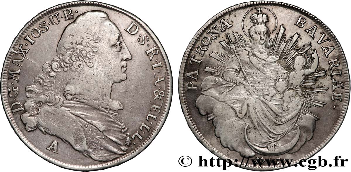 ALLEMAGNE - ÉLECTORAT DE BAVIÈRE - MAXIMILIEN III JOSEPH Thaler  1775 Munich TB+ 