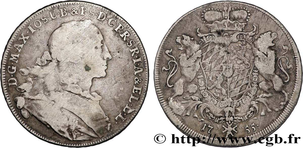 ALLEMAGNE - ÉLECTORAT DE BAVIÈRE - MAXIMILIEN III JOSEPH 1 Thaler  1755 Munich TB 