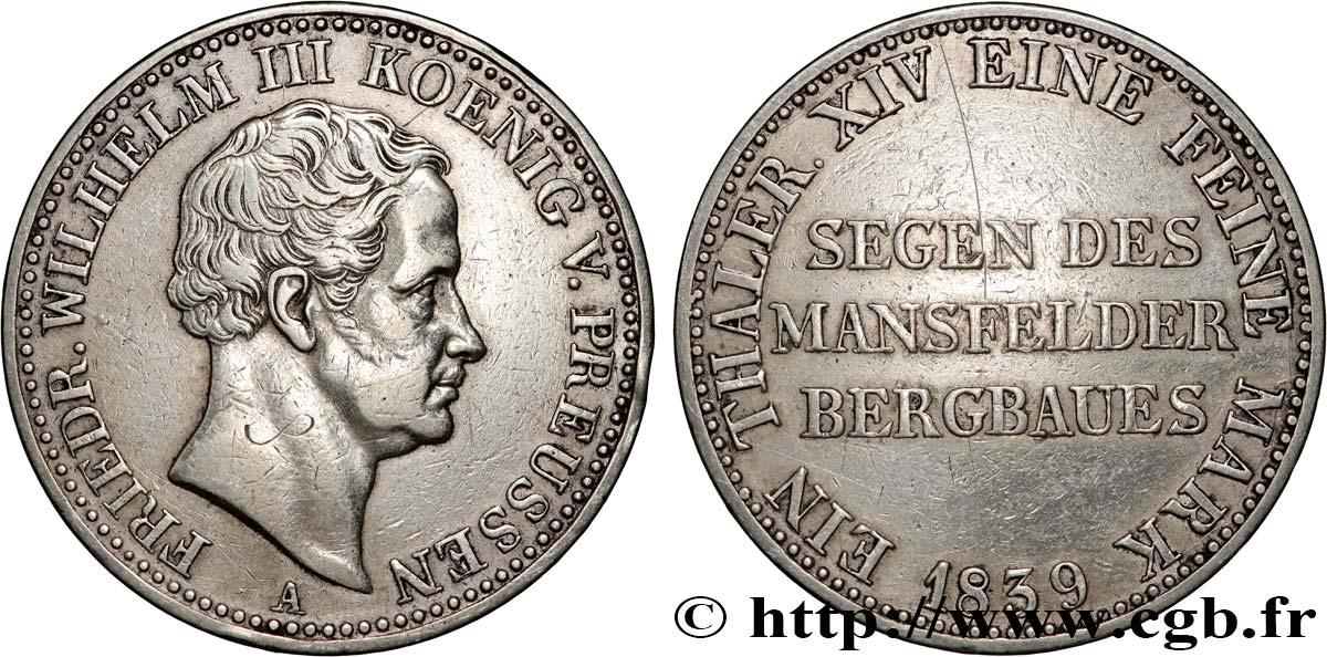 GERMANIA - PRUSSIA 1 Thaler Frédéric-Guillaume III 1839 Berlin BB 