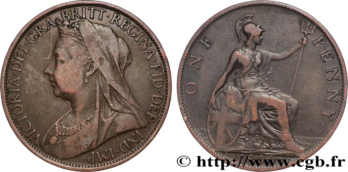UNITED KINGDOM 1 Penny Victoria “old head” 1896  VF 