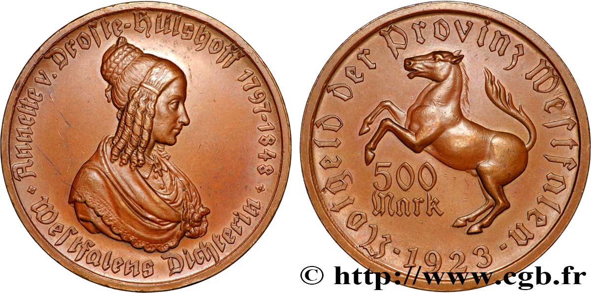 ALEMANIA 500 Mark Annette von Droste-Hülshoff 1923  EBC 