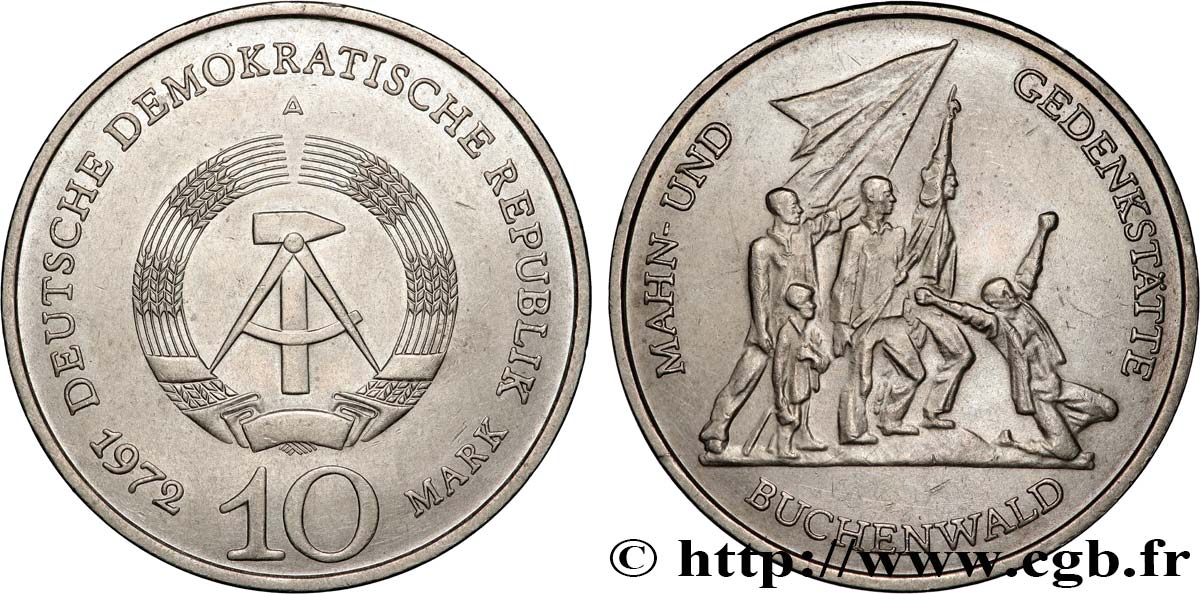 GERMAN DEMOCRATIC REPUBLIC 10 Mark armes de la RDA / Buchenwald 1972 Berlin AU 