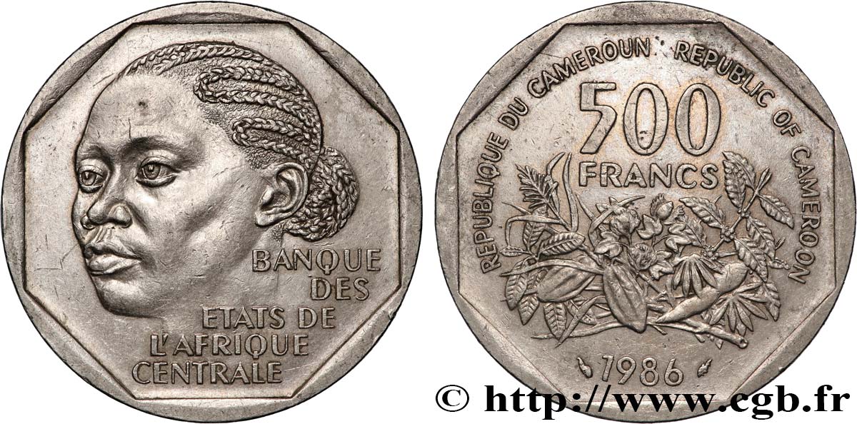 CAMEROUN 500 Francs femme légende bilingue 1986 Paris SUP 