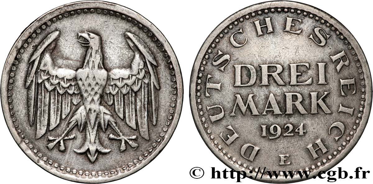 DEUTSCHLAND 3 Mark aigle 1924 Muldenhütten - E SS 