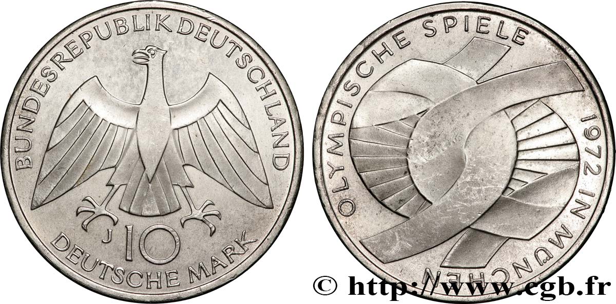 GERMANY 10 Mark / XXe J.O. Munich - L’idéal Olympique 1972 Hambourg - J AU 