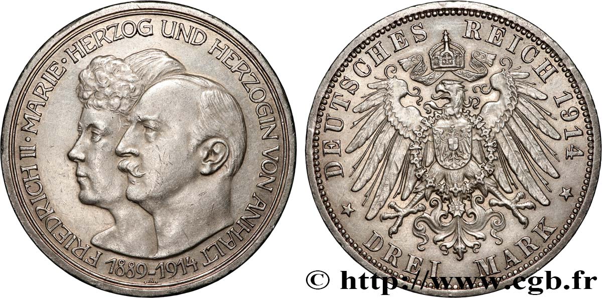 DEUTSCHLAND - ANHALT 3 Mark Frédéric II et Marie 1914 Berlin fVZ 