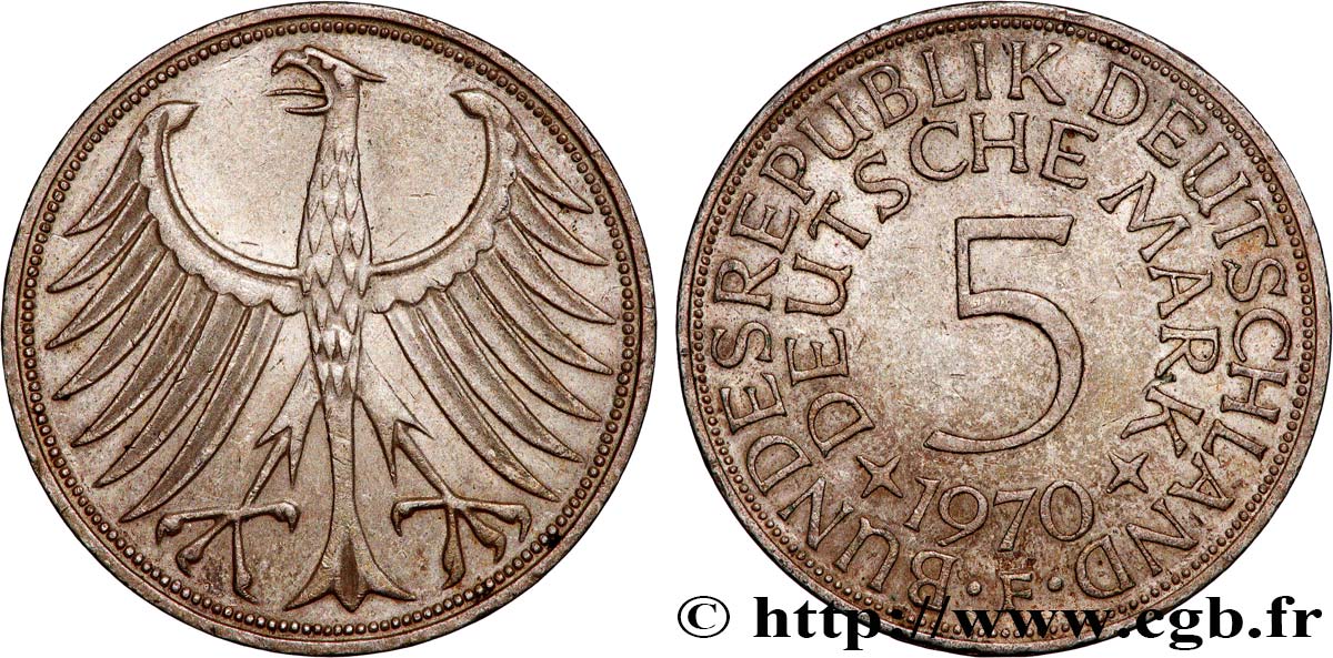 GERMANY 5 Mark 1970 Stuttgart  XF 