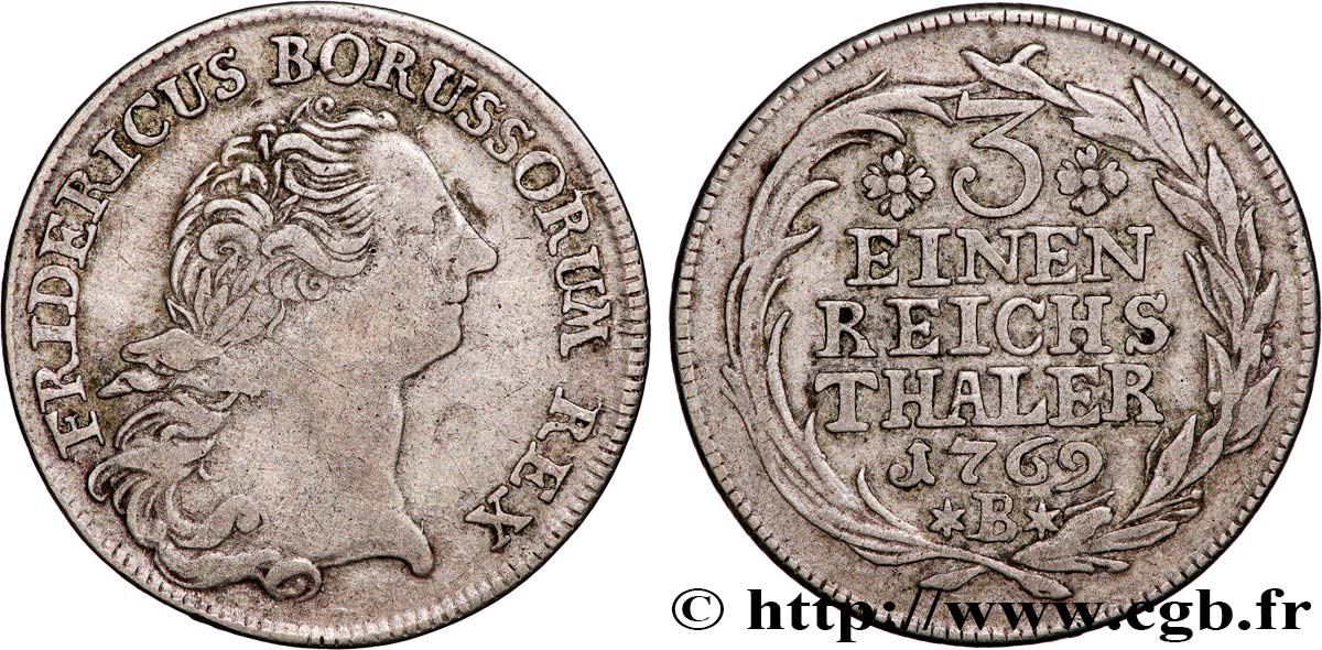 ALEMANIA - PRUSIA 1/3 de Thaler Frédéric II 1769 Brandebourg BC+ 