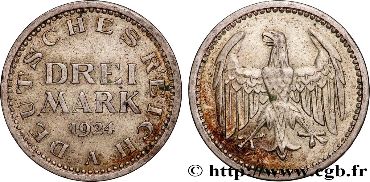 GERMANY 3 Mark 1924 Berlin XF 