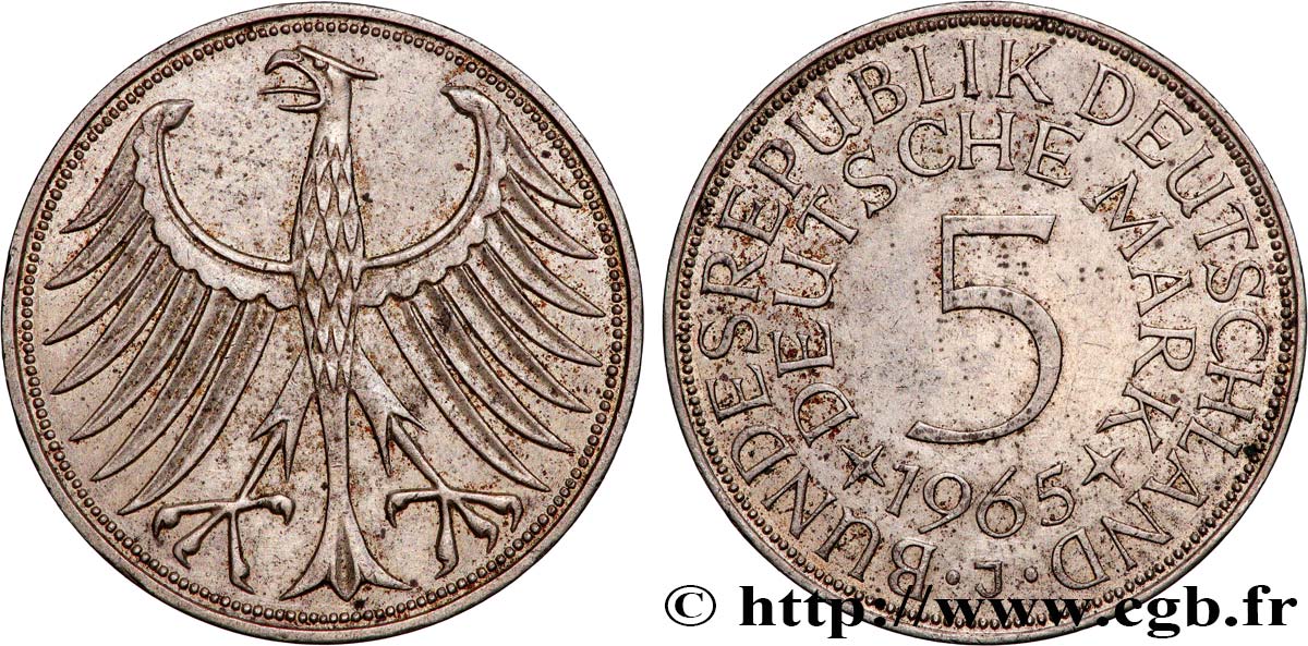 GERMANY 5 Mark aigle 1965 Hambourg - J AU 