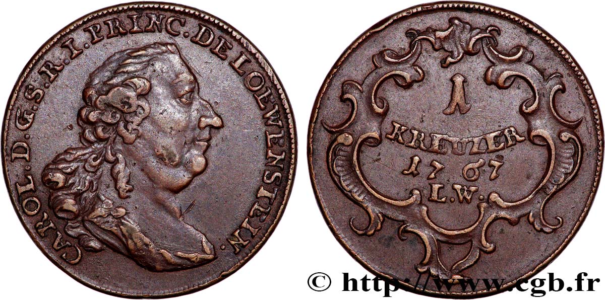 GERMANY - LÖWENSTEIN-WERTHEIM 1 Kreuzer Charles Thomas 1767  AU 