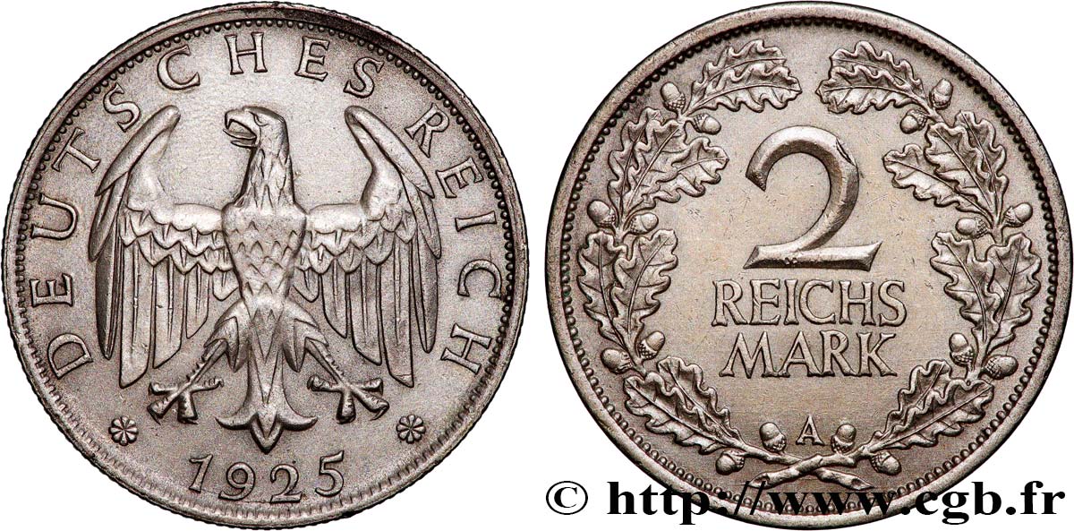 DEUTSCHLAND 2 Reichsmark aigle 1925 Berlin fVZ 