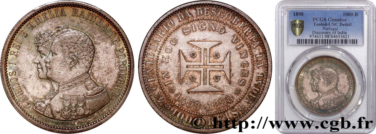 PORTUGAL 1000 Réis Charles Ier et Amélie 1898  SC PCGS