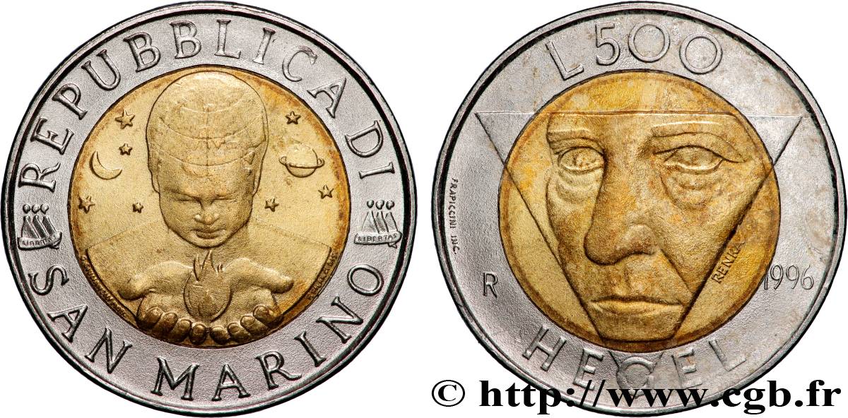 SAINT-MARIN 500 Lire philosophe Hegel 1996 Rome - R SUP+ 