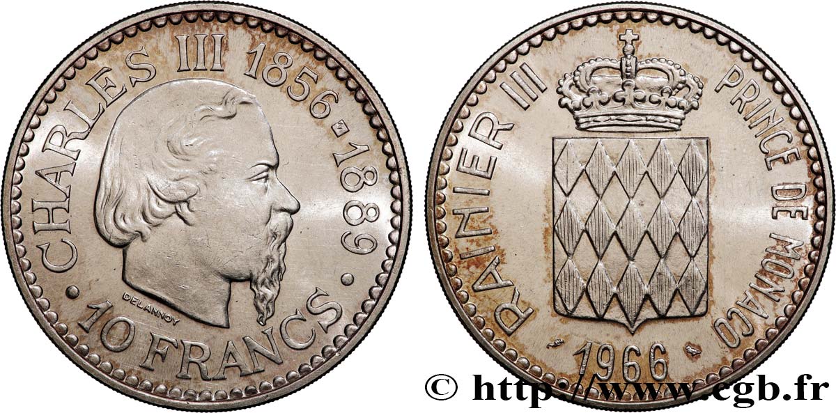 MONACO - PRINCIPAUTÉ DE MONACO - CHARLES III 10 Francs  1966 Paris SPL 