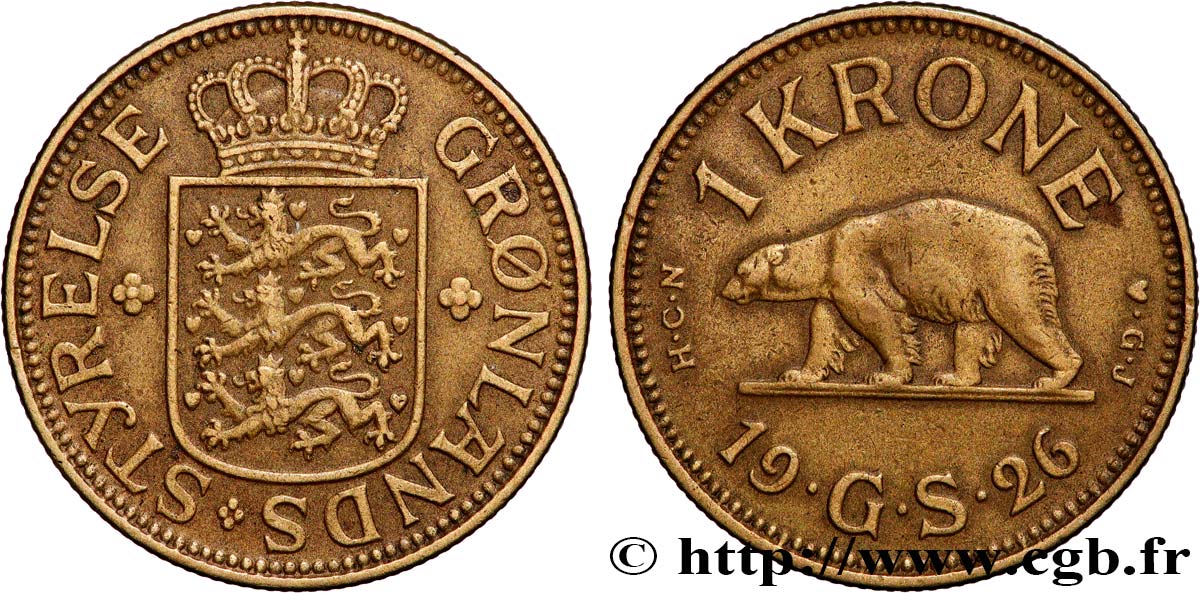 GROENLAND 1 Krone Administration Danoise 1926 Copenhague TTB+ 