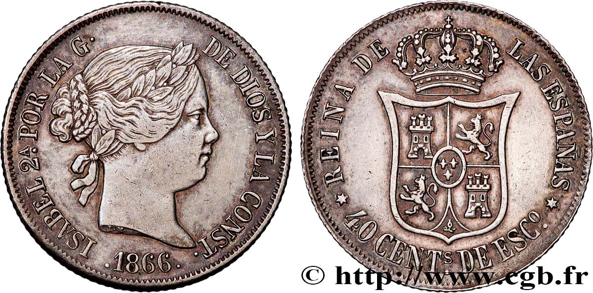 ESPAGNE 40 Centimos Isabelle II 1866 Madrid TTB 