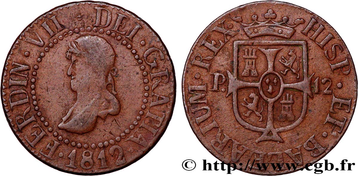 SPAIN - BALEARIC ISLANDS 12 Dineros Ferdinand VII 1812 Majorque VF 