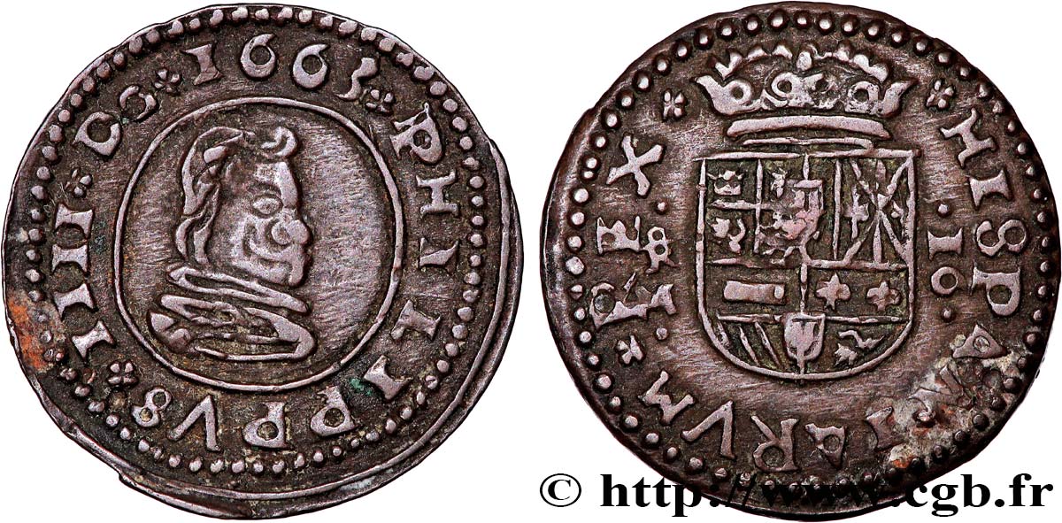 ESPAGNE - ROYAUME D ESPAGNE - PHILIPPE IV 16 Maravedis 1663 Valladolid TTB 