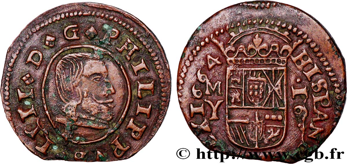 ESPAÑA - REINO DE ESPAÑA - FELIPE IV 16 Maravedis 1664 Madrid MBC+ 