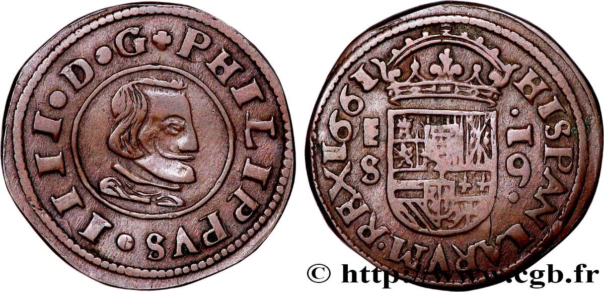 SPAIN 16 Maravedis Philippe IV 1661 Séville XF 