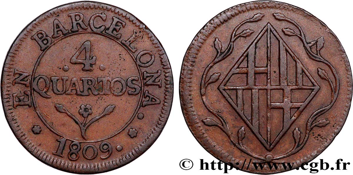 SPAIN - FRENCH OCCUPATION OF BARCELONA 4 Quartos 1809  XF 