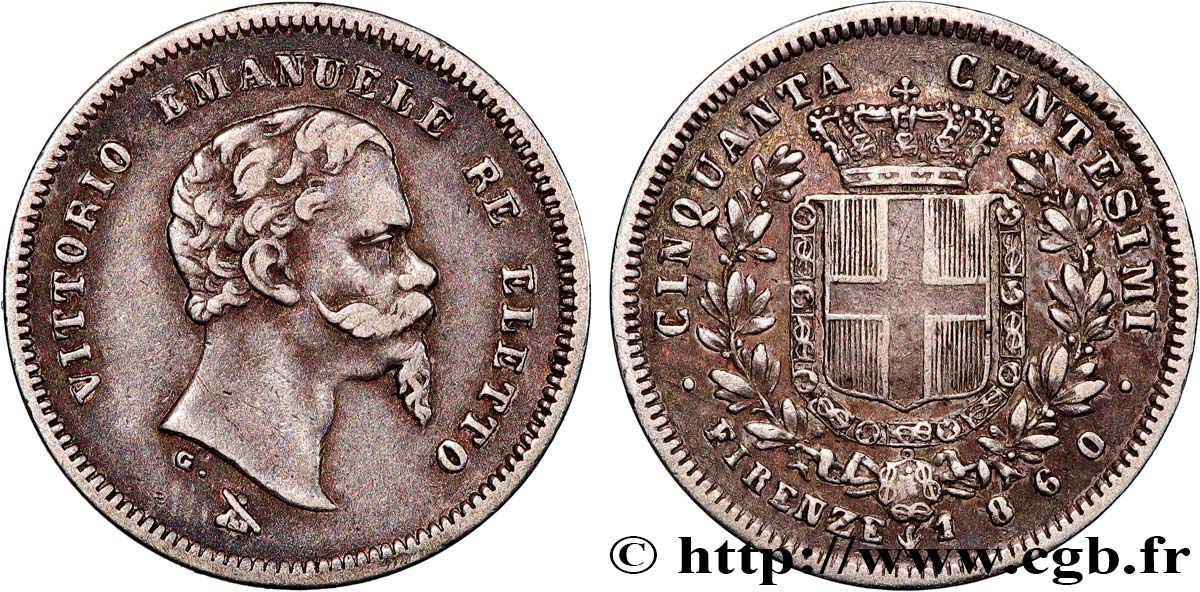 ITALIEN - TOSKANA - VIKTOR EMMANUEL II. 50 Centesimi Gouvernement de la Toscane Victor Emmanuel II 1860 Florence SS 