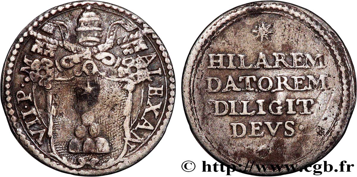 ITALY- PAPAL STATES - ALEXANDER VII (Fabio Chigi) Grosso n.d. Rome VF 