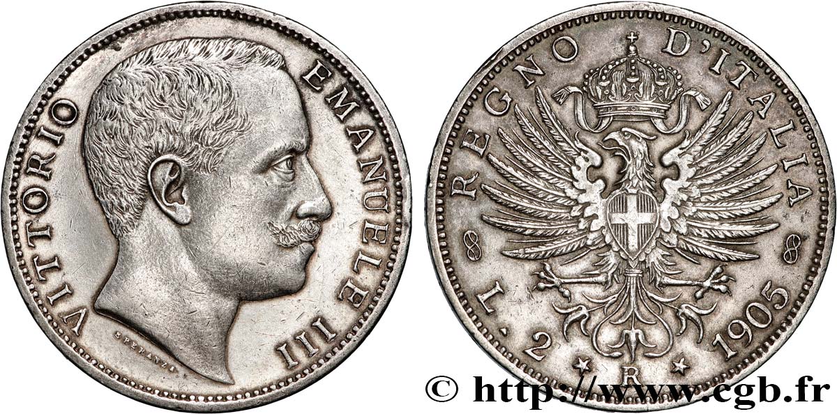 ITALIA - REINO DE ITALIA - VÍCTOR-MANUEL III 2 Lire  1905 Rome MBC 