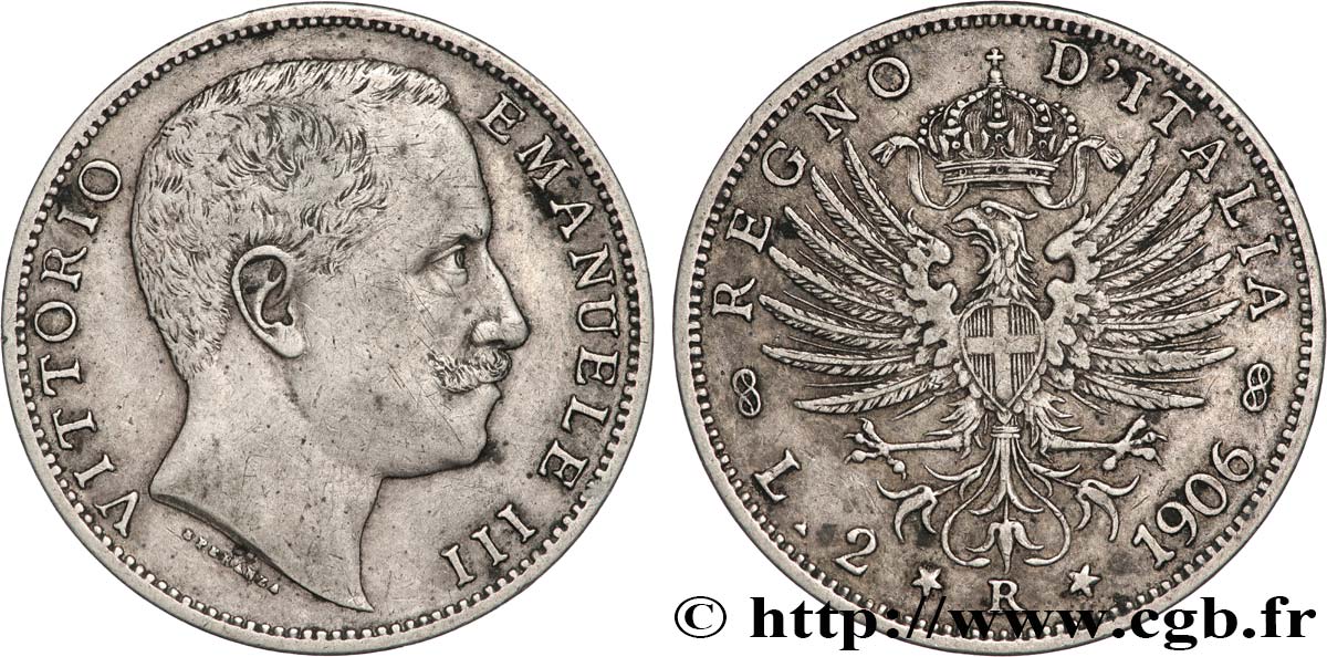 ITALIE - ROYAUME D ITALIE - VICTOR-EMMANUEL III 2 Lire  1906 Rome - R TTB 