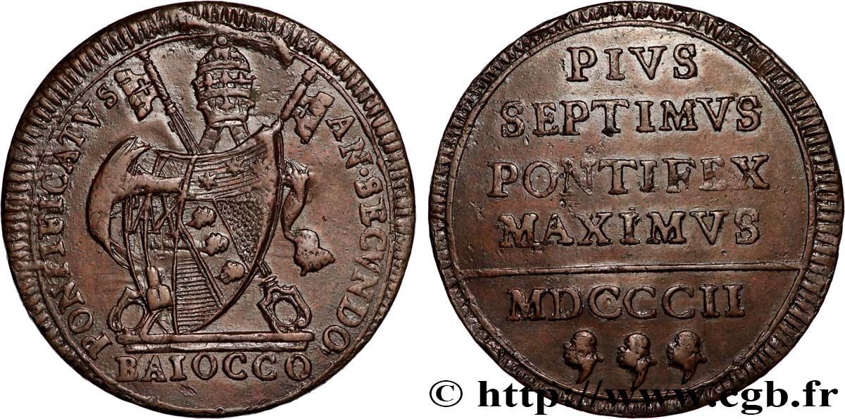 ITALIA - ESTADOS PONTIFICOS - PIO VII  1 Baiocco 1802 Rome MBC 