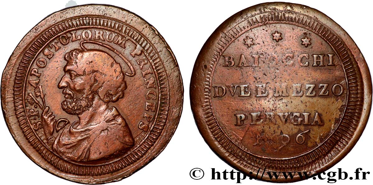 VATICANO E STATO PONTIFICIO 2 1/2 Baiocchi Ville de Pérouse St Pierre 1796 Pérouse BB 