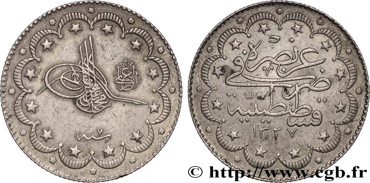 TÜRKEI 10 Kurush au nom de Mehmet V AH1327 an 7 1915 Constantinople SS 