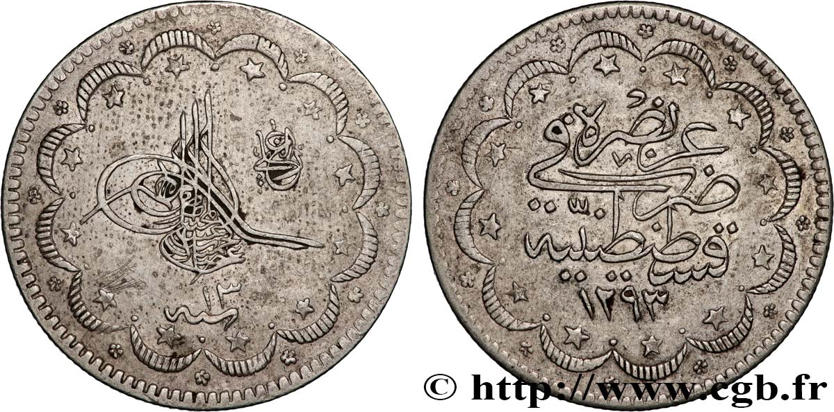 TURQUIE 10 Kurush Abdul Hamid II AH1293 an 13 1890 Constantinople TTB 