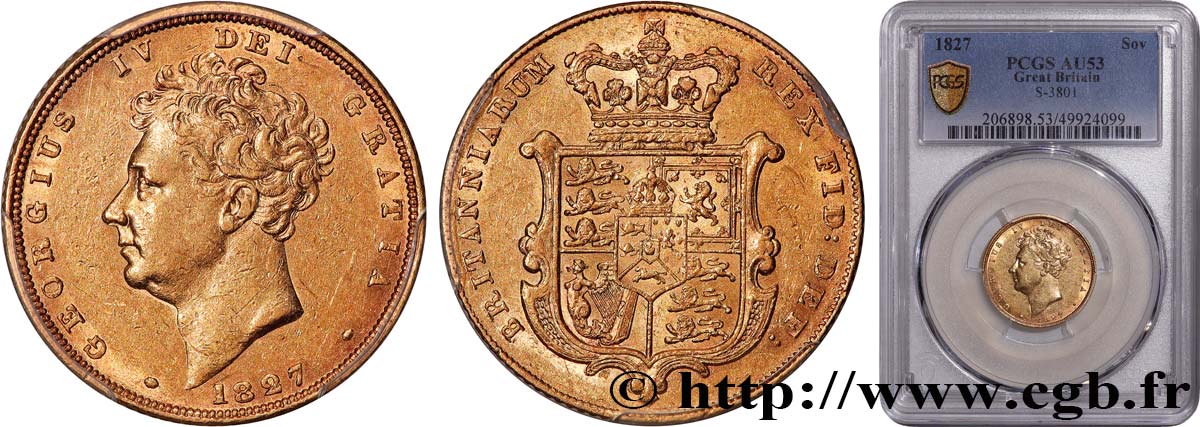 ROYAUME-UNI 1 Souverain Georges IV 1827 Londres TTB53 PCGS